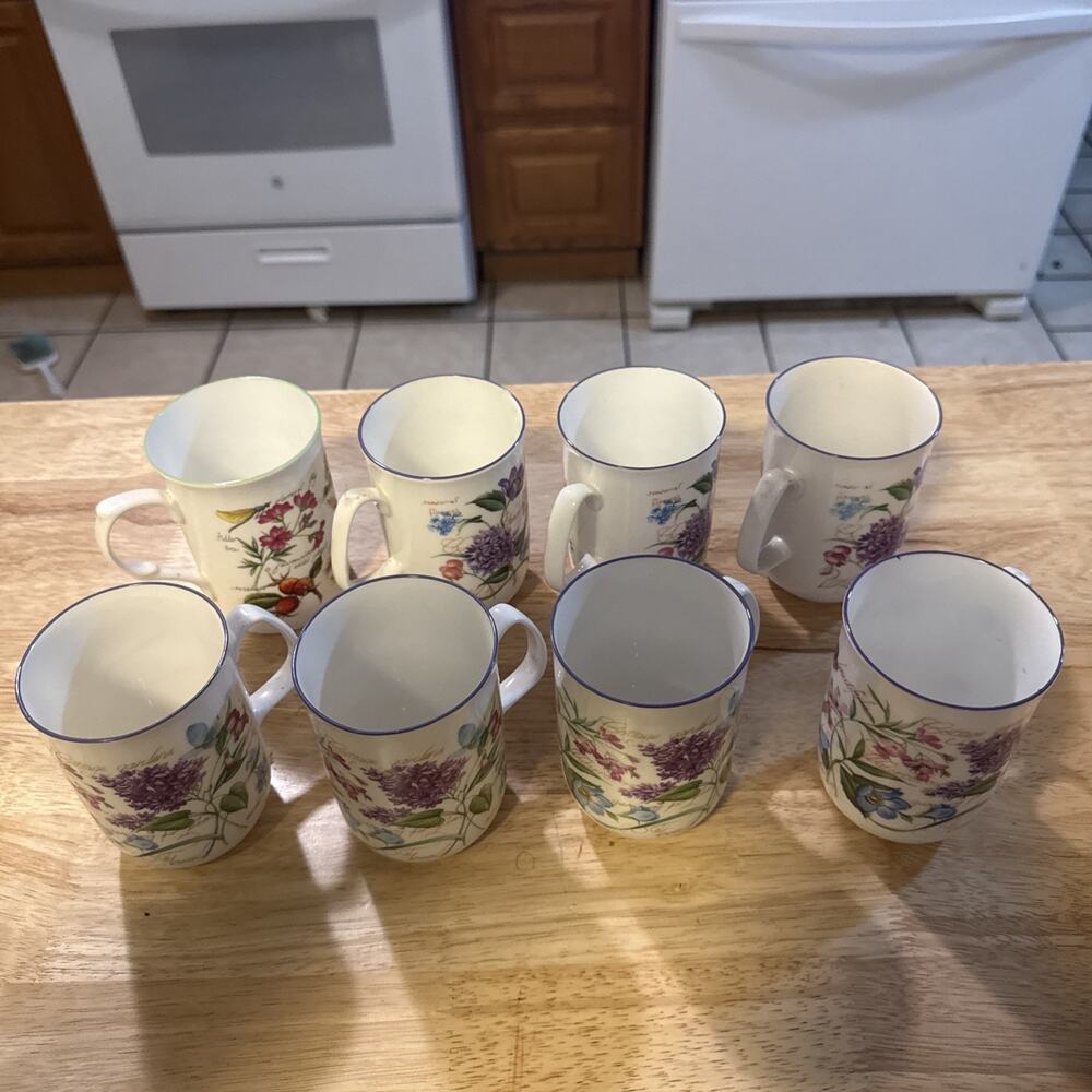 Set Of 8 ROSE OF ENGLAND Garden Of Splendor Bone China Tea/coffee Cups